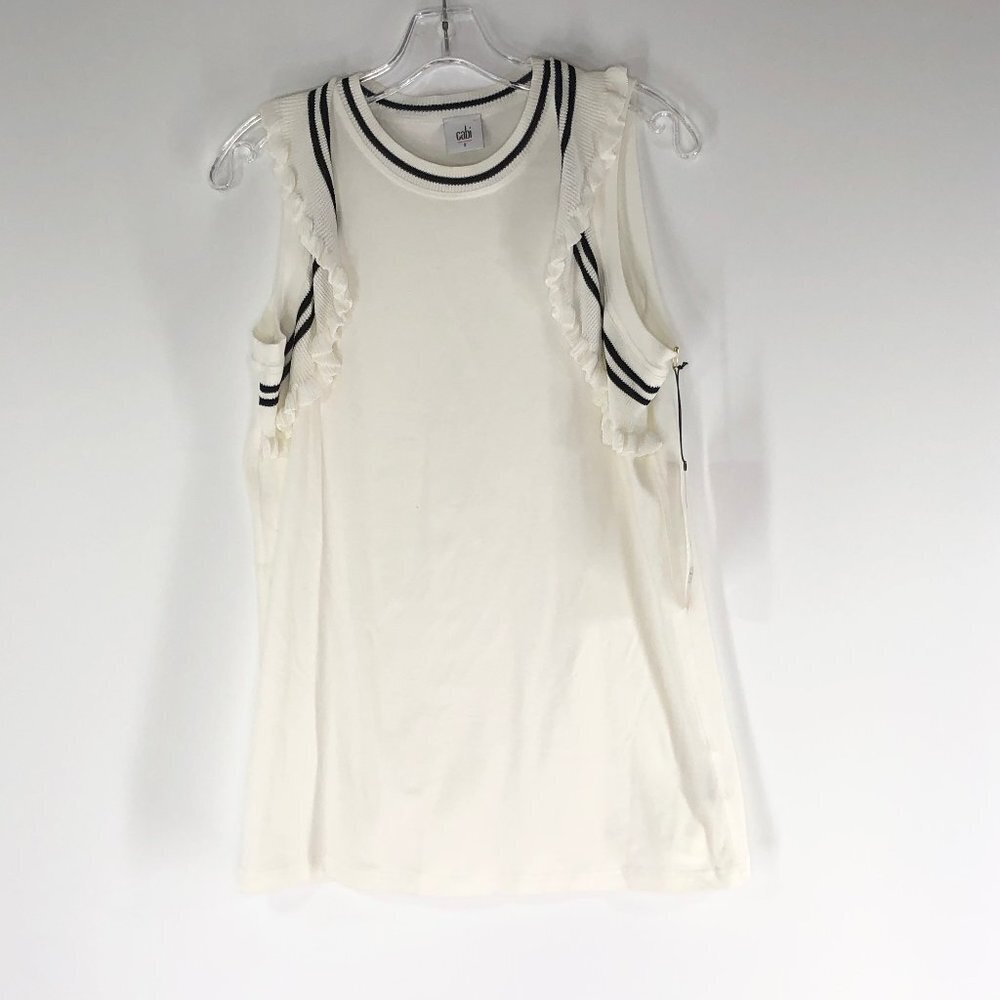 Cabi Topspin Tee Black White Ruffle Sleeve Tank S - Picture 3 of 7